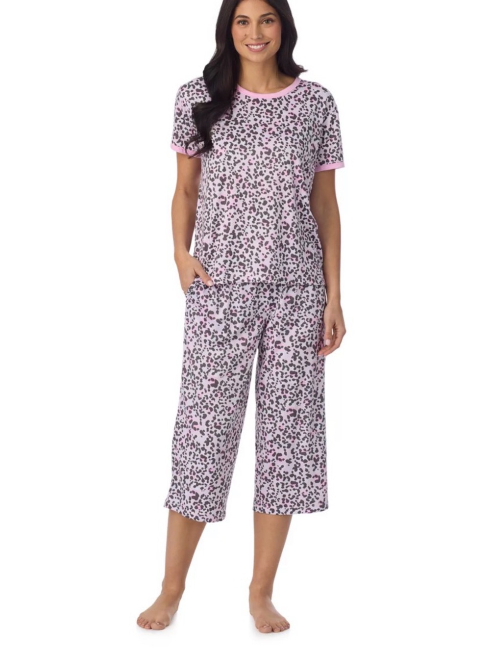 Cuddl Duds Womenโs Cheetah Leopard print pajama capri set small NWT